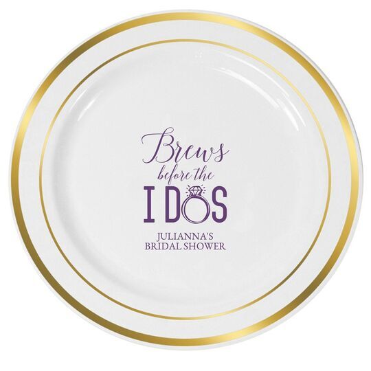 Brews Before The I Dos with Rings Premium Banded Plastic Plates